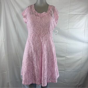 No Boundaries Pink Lace Dress M (7-9) | Fit & Flare Scoop Neck | NWT